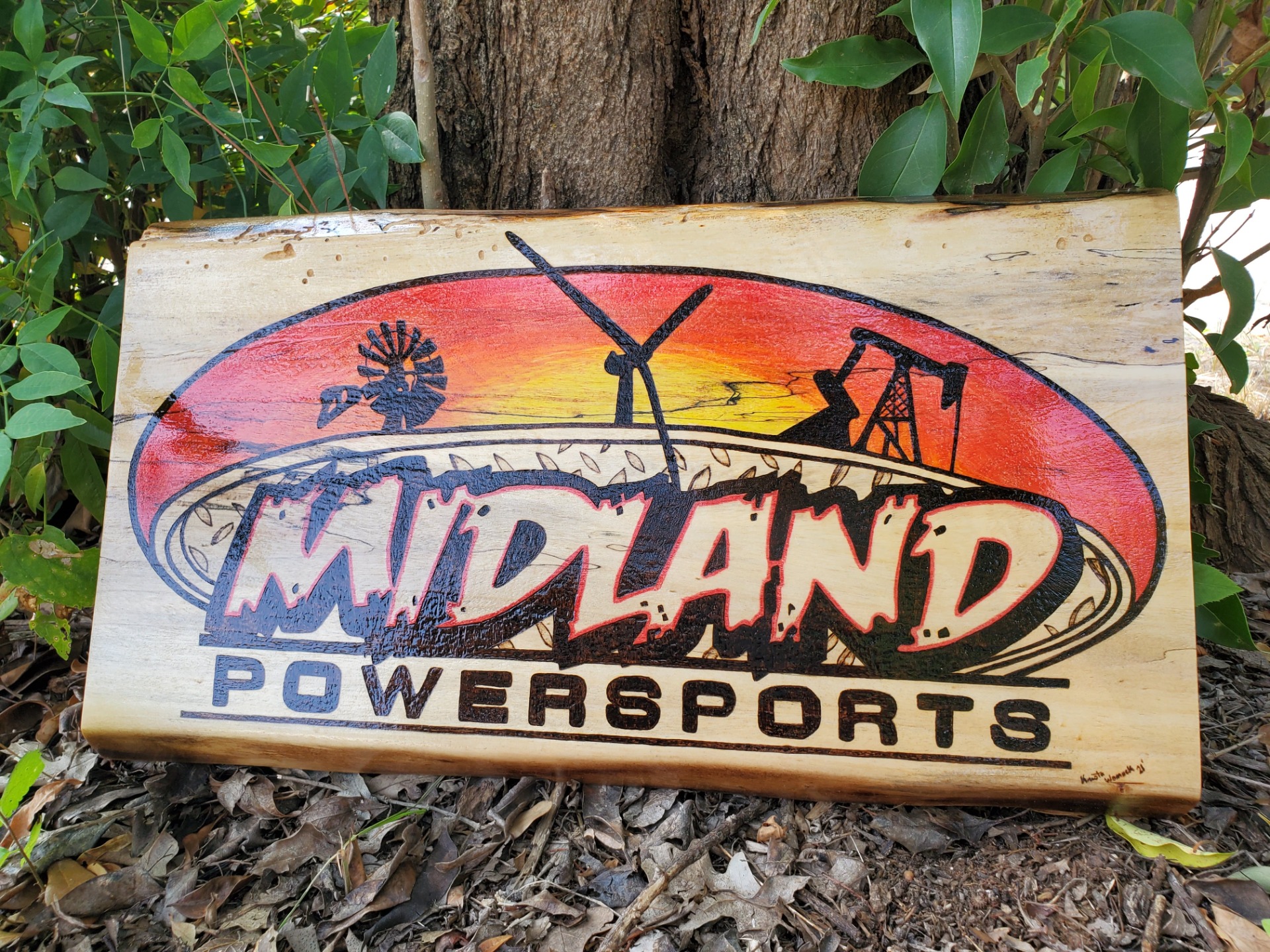 Midland powersports Logo sign Rocking Oak Woodworks